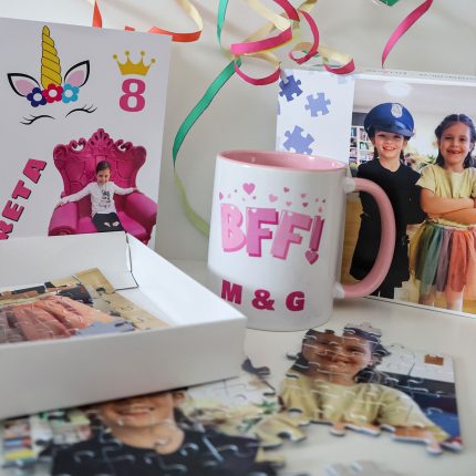foto puzzle šalica i čestitka za dječji rođendan